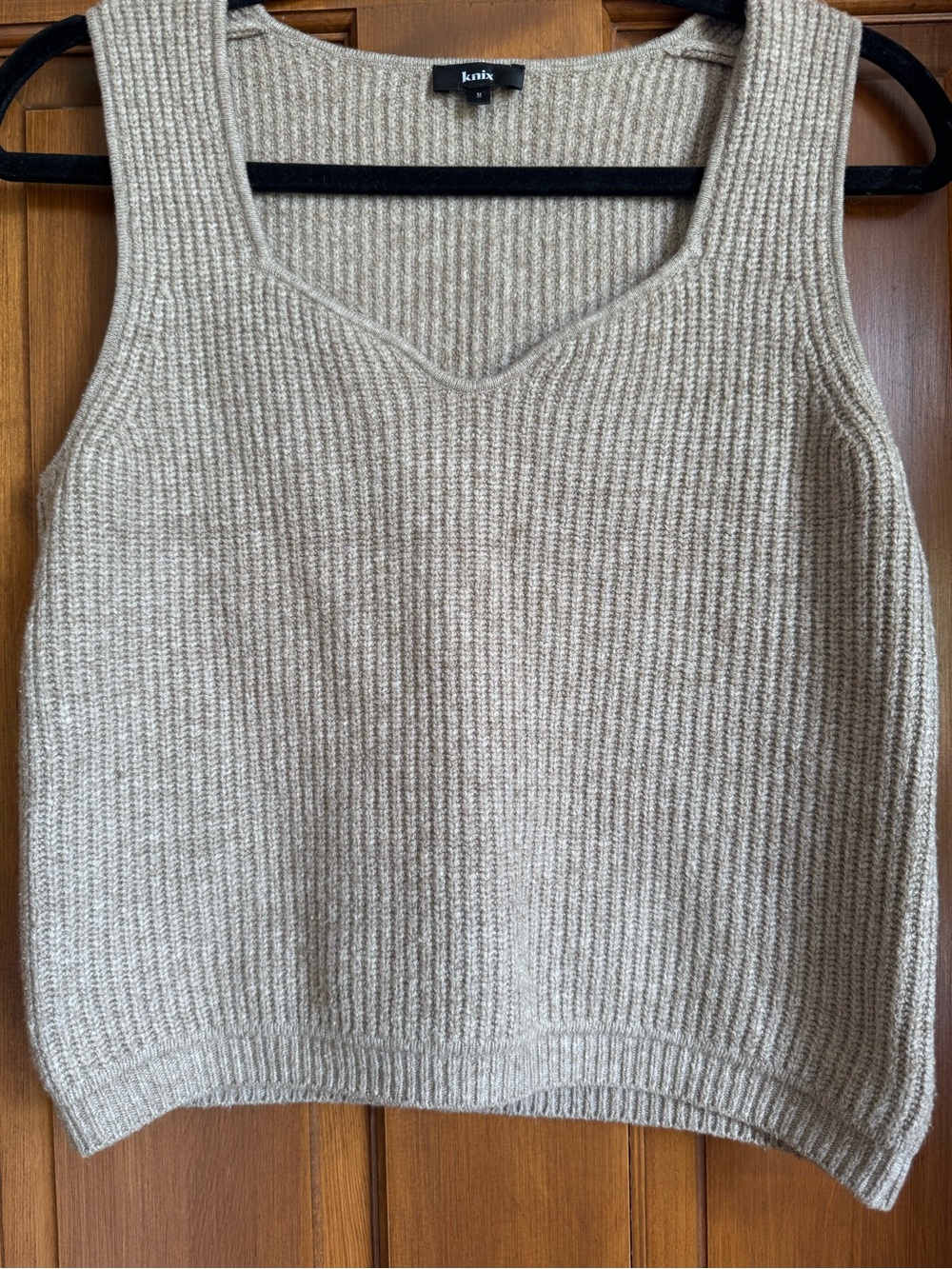 knix ribbed V-neck sleeveless sweater tank in beige